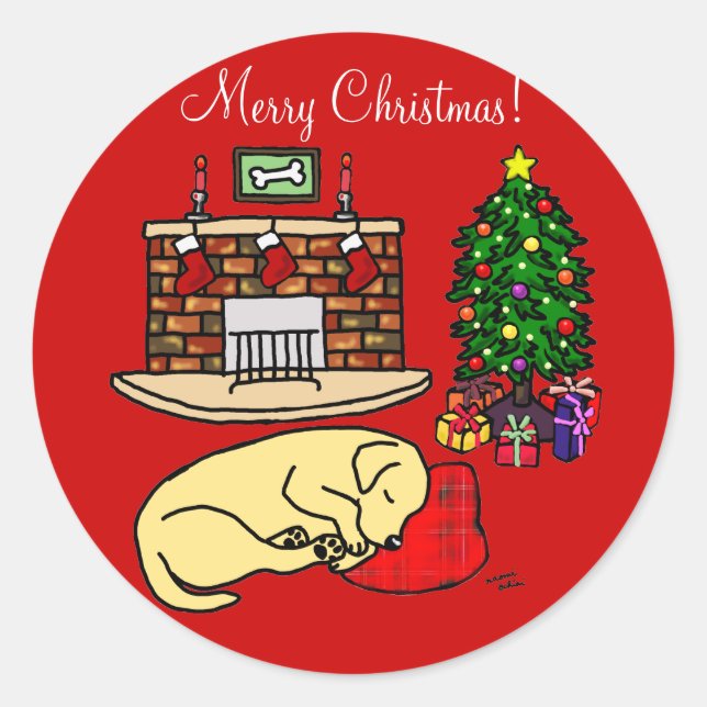 Yellow Labrador Retriever Weihnachtskleber Runder Aufkleber (Vorderseite)