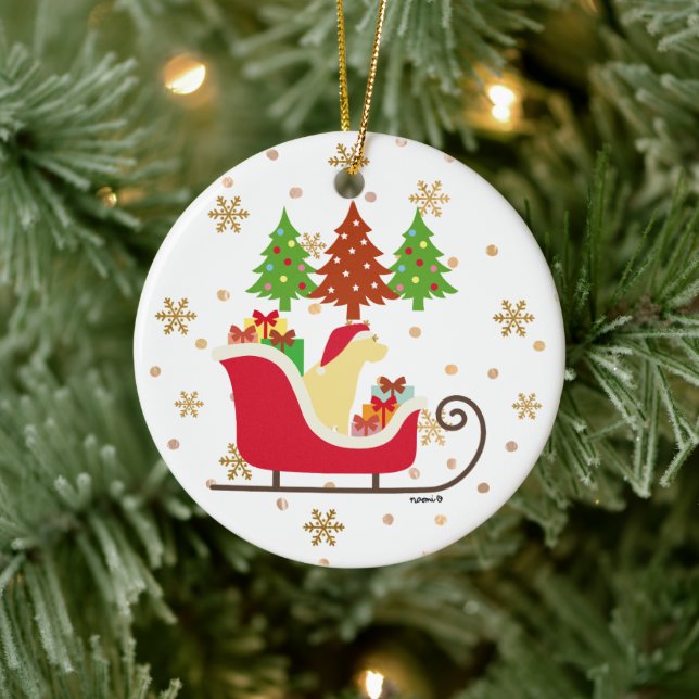 Yellow Labrador Silhouette Christmas Sleigh Keramik Ornament (Baum)