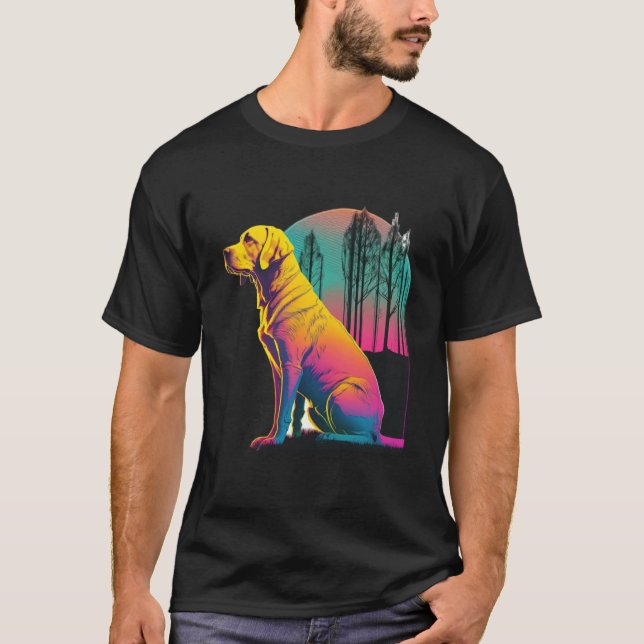 Yellow Labrador Synthwave 80er Retrowave Ästhetik T-Shirt (Vorderseite)