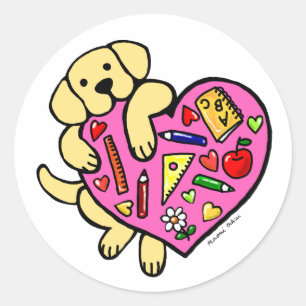 Yellow Labrador & Teacher's Heart Cartoon Runder Aufkleber