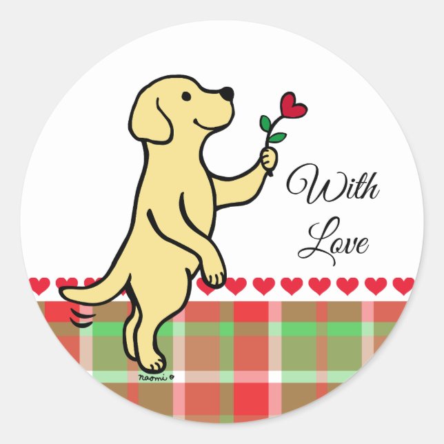 Yellow Labrador Tiny Heart Blume Valentine Runder Aufkleber (Vorderseite)