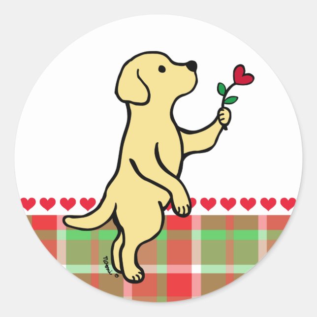Yellow Labrador Tiny Heart Blume Valentine Runder Aufkleber (Vorderseite)