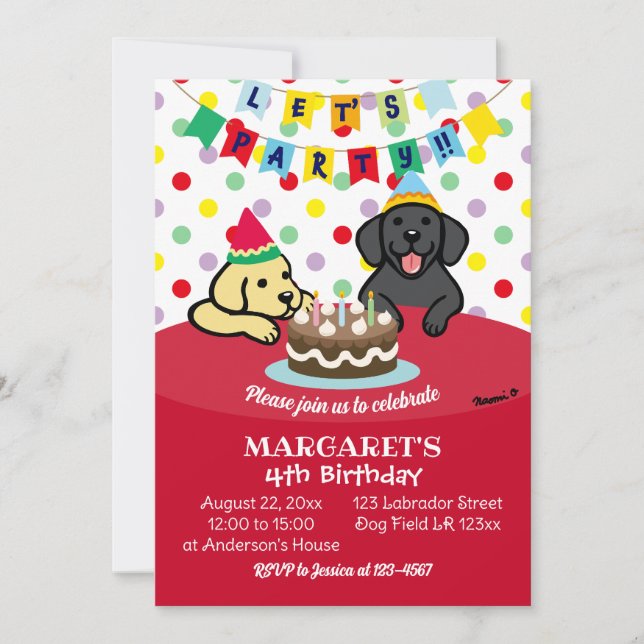 Yellow Labrador und Black Labrador Birthday Party Einladung (Vorderseite)