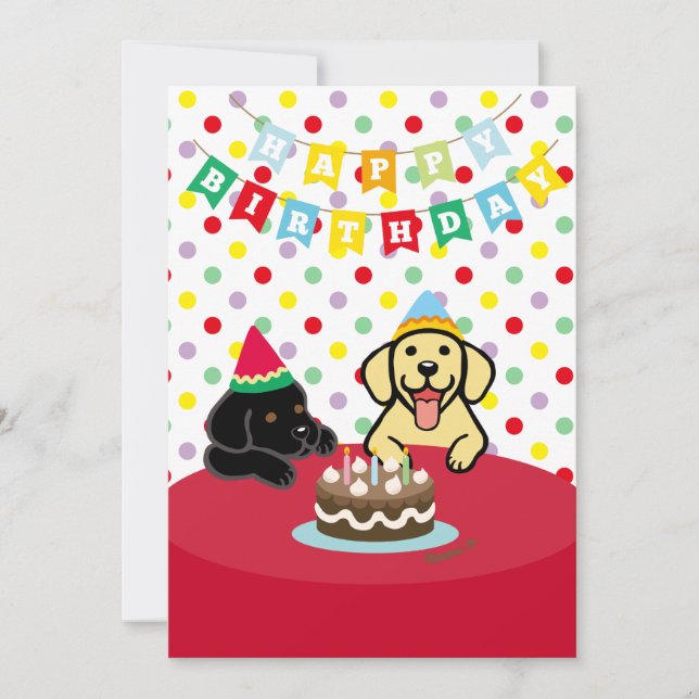Yellow Labrador und Black Labrador Birthday Party Einladung (Vorderseite)