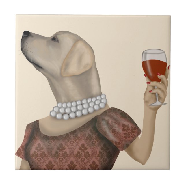 Yellow Labrador Wine Snob Fliese (Vorderseite)