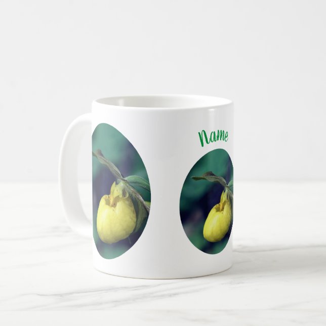 Yellow Lady Slipper Blume Personalisiert Kaffeetasse (Vorderseite Links)