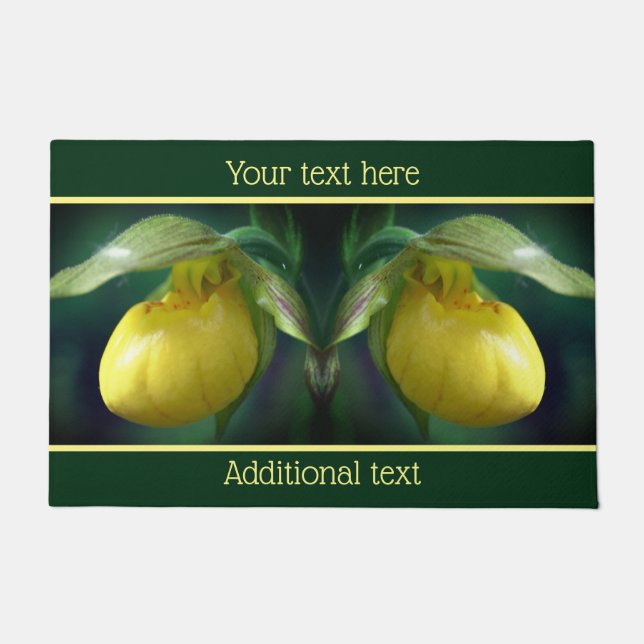 Yellow Lady Slipper Orchid Blume Personalisiert Fußmatte (Vorderseite)