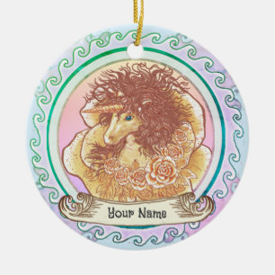 Yellow Lady Unicorn Keramik Ornament