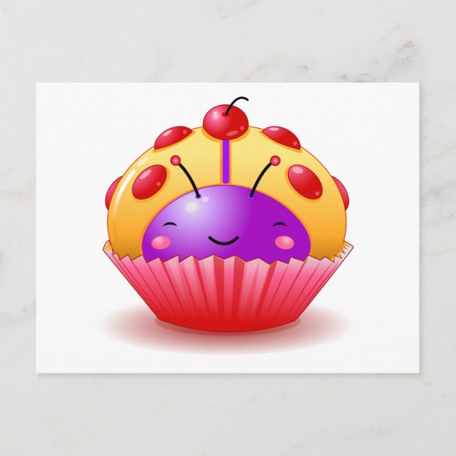 Yellow Ladybug Cupcake Postcard Postkarte (Vorderseite)