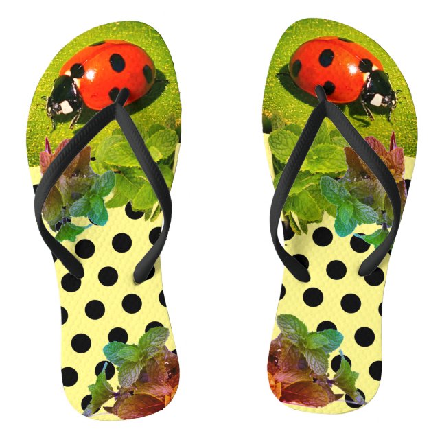 Yellow Ladybug Fun Adult Flip Flops (Fußbett)