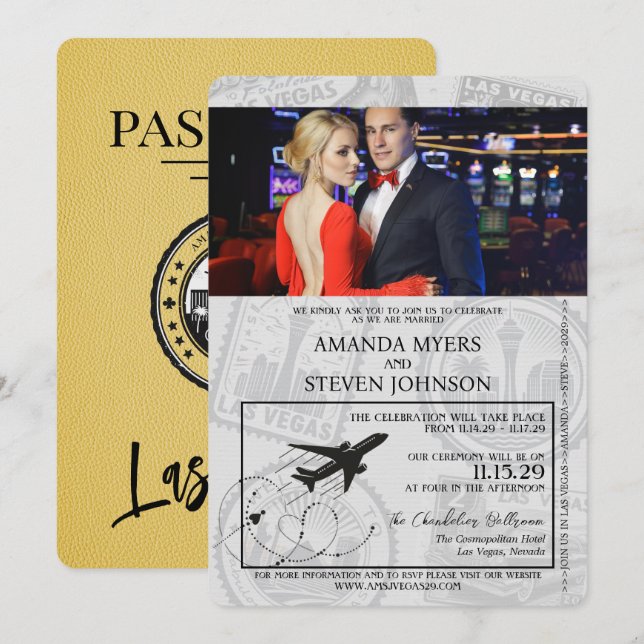 Yellow Las Vegas Passport Wedding Einladung (Vorne/Hinten)