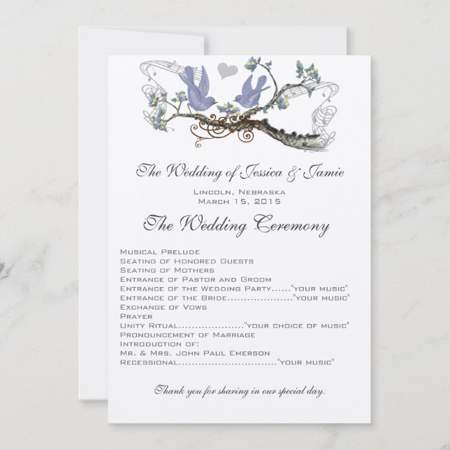 Yellow & Lavender Vintage Lovebird Hochzeitsprogra Einladung (Vorderseite)