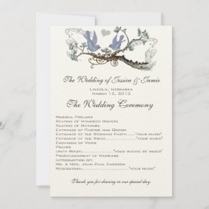 Yellow & Lavender Vintage Lovebird Hochzeitsprogra Einladung