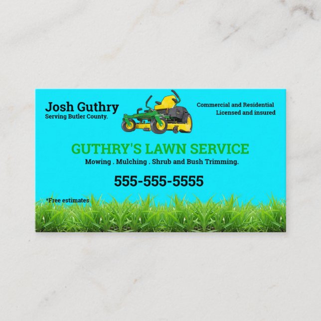 Yellow Lawncare Zero Turn mower Business Card Visitenkarte (Vorderseite)