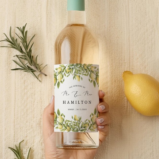 Yellow Lemon amalfi Küste Mittelmeer Hochzeit Weinetikett (Von Creator hochgeladen)