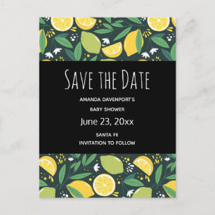 Yellow Lemon and Lime Frucht Pattern Save the Date Einladungspostkarte