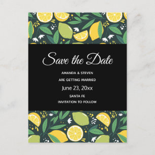 Yellow Lemon and Lime Frucht Pattern Save the Date Einladungspostkarte