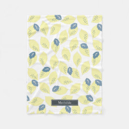 Yellow Lemon Citrus & Blue Grau Leaf Muster Fleecedecke