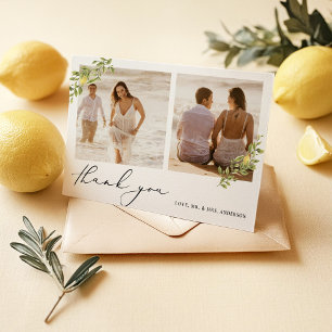 Yellow Lemon Citrus Calligraphy Wedding Dankeskarte