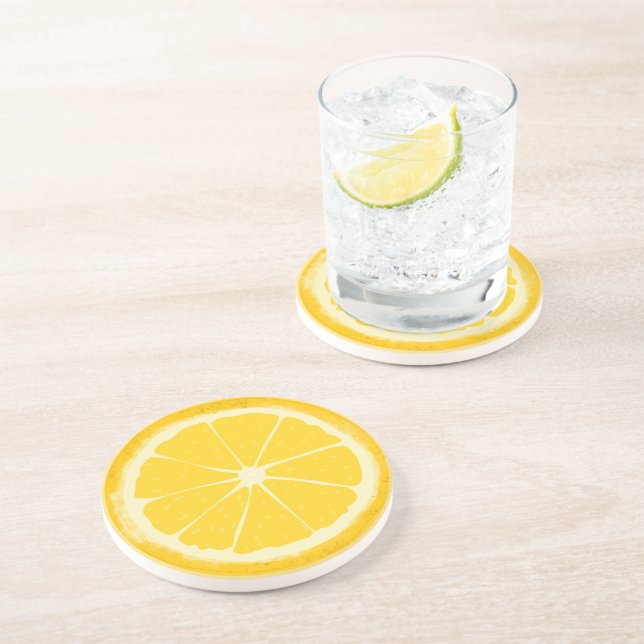 Yellow Lemon Citrus Fruit Slice Artistic Getränkeuntersetzer (Seite)