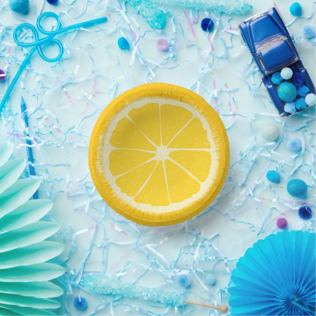 Yellow Lemon Citrus Fruit Slice Artistic Pappteller (Party)
