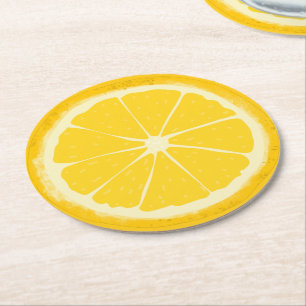 Yellow Lemon Citrus Fruit Slice Artistic Runder Pappuntersetzer