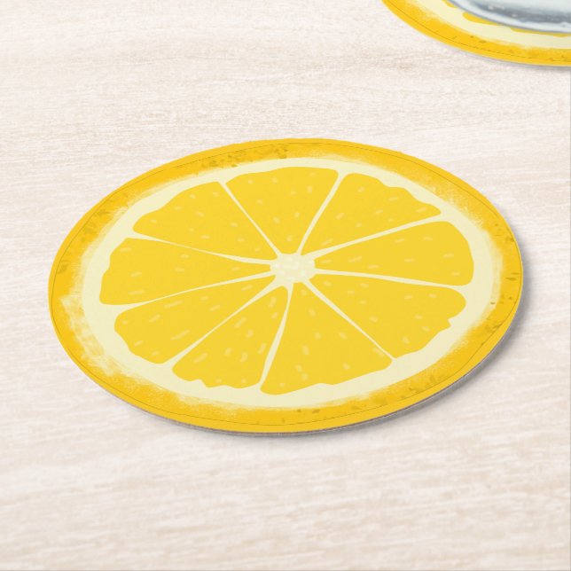 Yellow Lemon Citrus Fruit Slice Artistic Runder Pappuntersetzer (Angewinkelt)