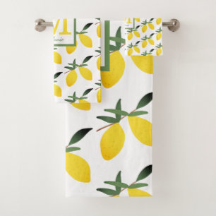 Yellow Lemon Citrus Monogram  Badhandtuch Set