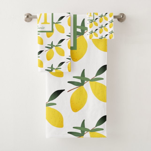 Yellow Lemon Citrus Monogram Badhandtuch Set (Insitu)