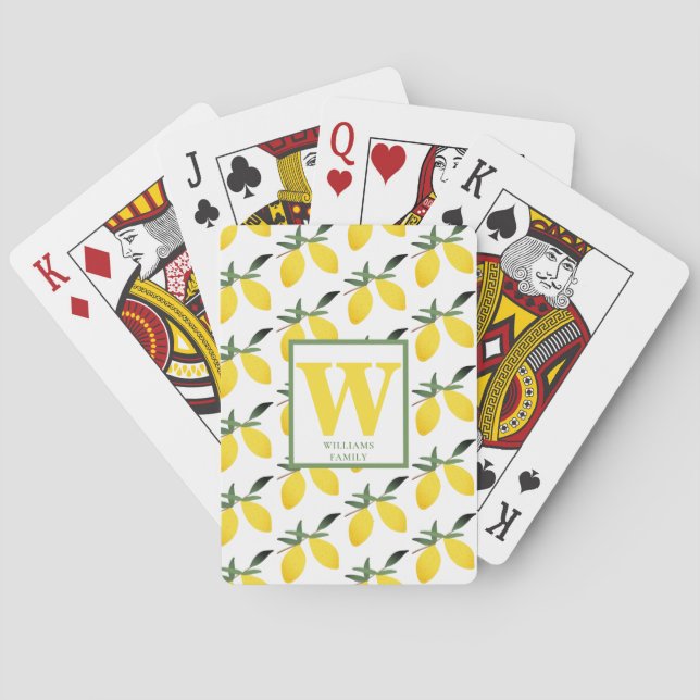 Yellow Lemon Citrus Monogram Name Playing Cards Spielkarten (Rückseite)
