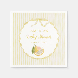 Yellow Lemon Citrus Stripes Baby Shower  Serviette