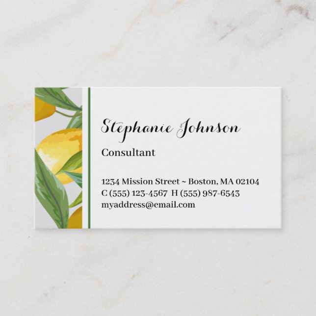 Yellow Lemon Foliage Blume Personal Calling Card Telefonnummerkarte (Vorderseite)