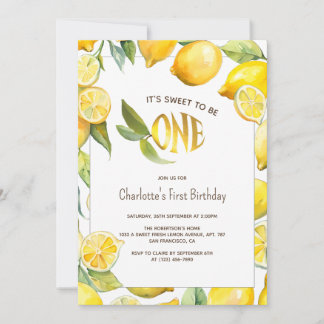 Yellow Lemon Fruit Citrus Erster Geburtstag Einladung