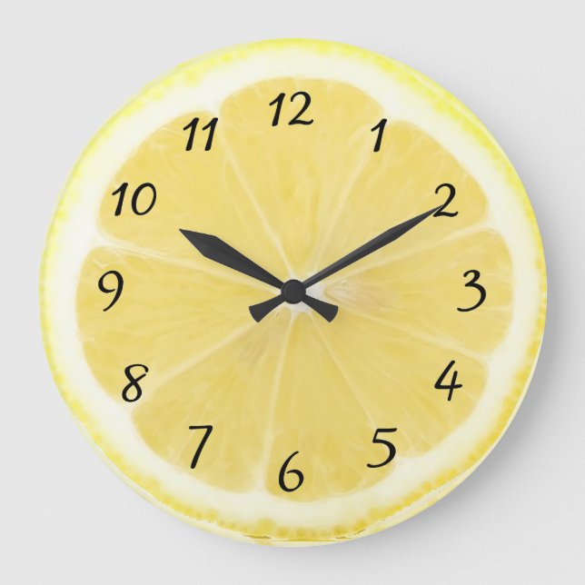 Yellow Lemon Kitchen Clock Große Wanduhr (Vorderseite)