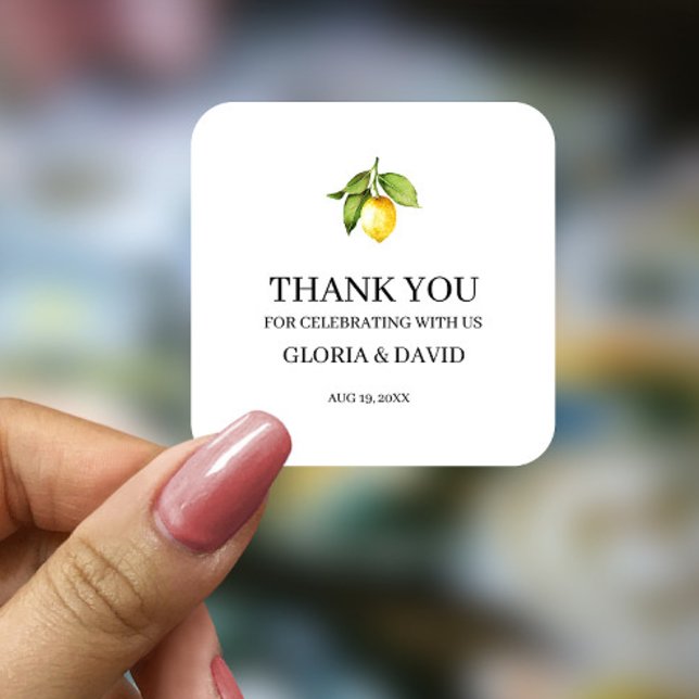 Yellow Lemon Moderne Hochzeit Quadratischer Aufkleber (Von Creator hochgeladen)