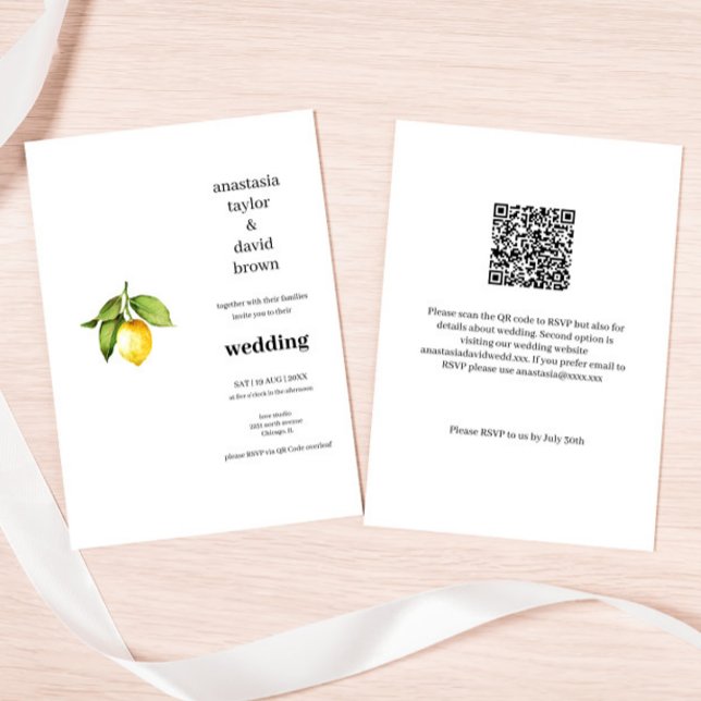 Yellow Lemon QR Code Hochzeitseinladung Einladung (Von Creator hochgeladen)