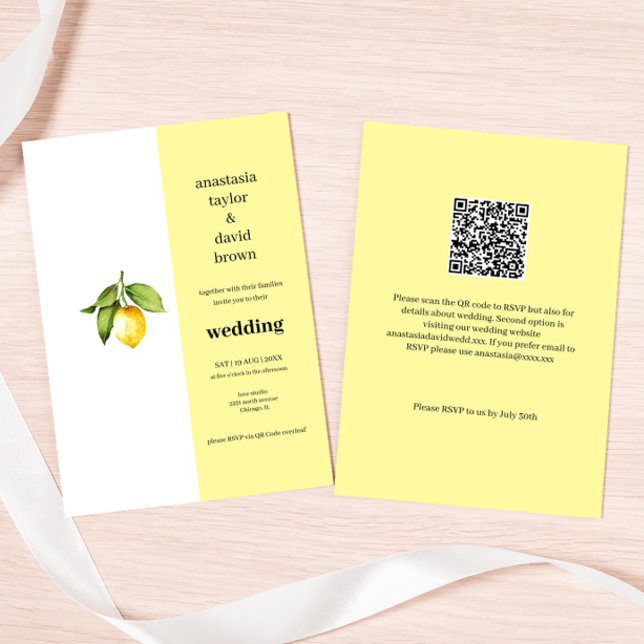 Yellow Lemon QR Code Hochzeitseinladung Einladung (Von Creator hochgeladen)