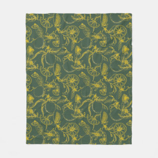 Yellow Lemon Sketch auf Dunkelgrün Fleecedecke