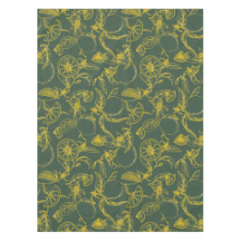 Yellow Lemon Sketch auf Dunkelgrün Tischdecke