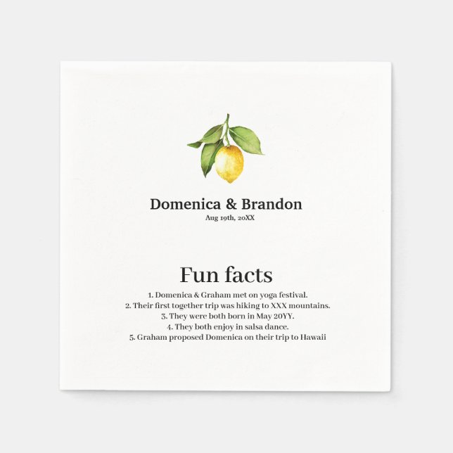 Yellow Lemon Wedding Fun Facts Napkins Serviette (Vorderseite)
