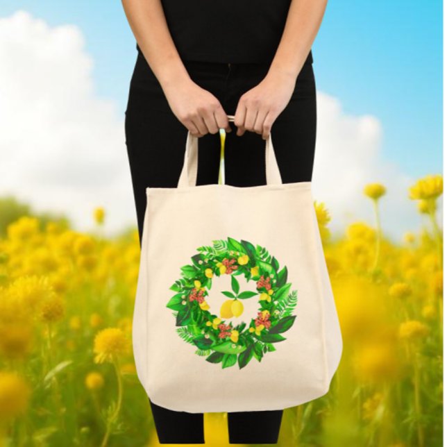 Yellow Lemon Wreath  Tragetasche (Budget tote bag makes a great gift for Mothers Day!)
