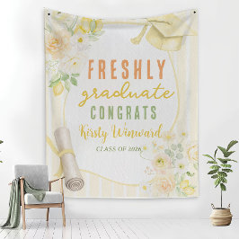 Yellow Lemons and Flowers Graduation Tapestry Wandteppich