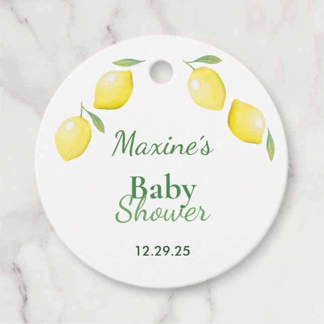 Yellow Lemons Babydusche Geschenkanhänger (Vorderseite)