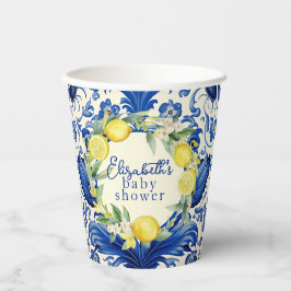 Yellow Lemons Blue Tile Lemon Babydusche Pappbecher