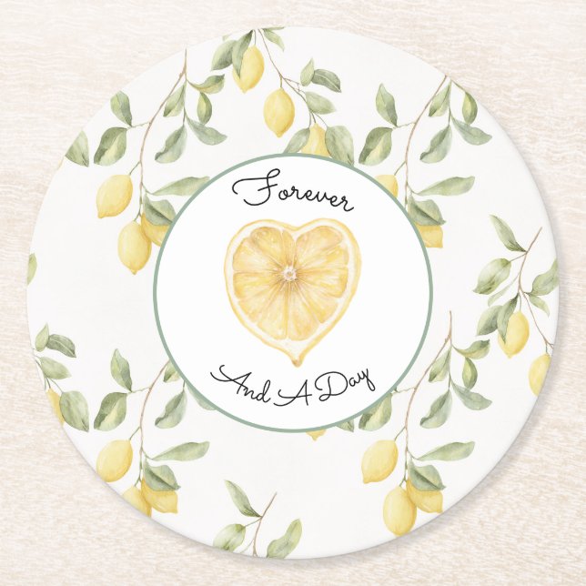 Yellow Lemons Fruit Wedding Runder Pappuntersetzer (Vorderseite)