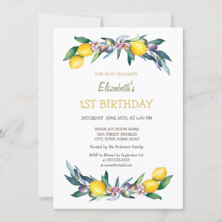 Yellow Lemons Olive Birthday Einladung