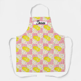 Yellow Lemons Pink Stripes Summer Schürze