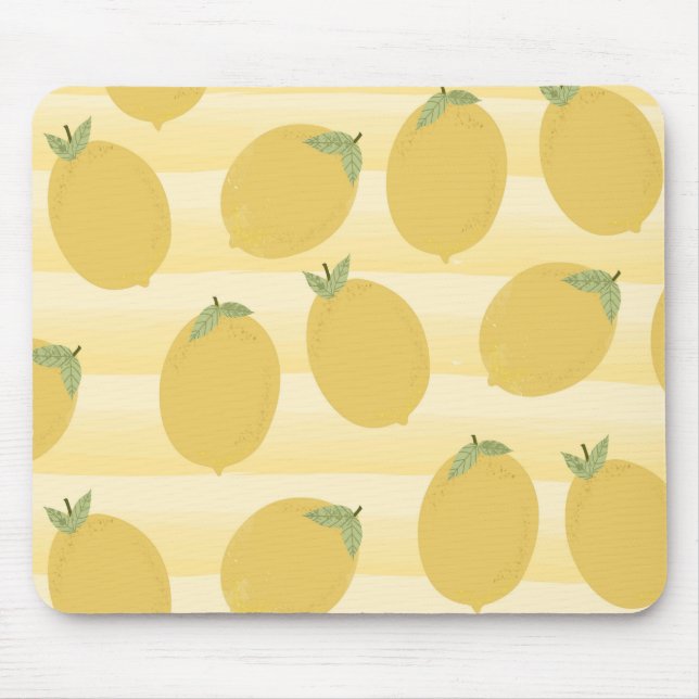 Yellow Lemons Summer Fruit Watercolor Streifen Mousepad (Vorne)