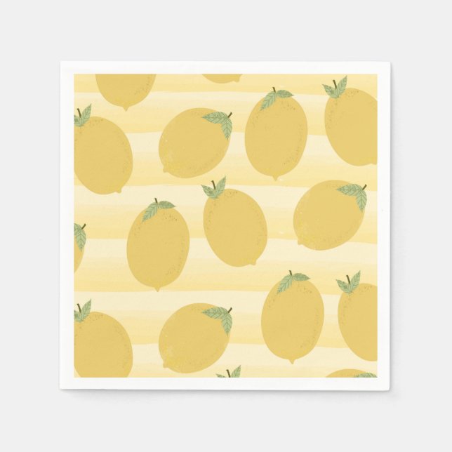 Yellow Lemons Summer Fruit Watercolor Stripe Party Serviette (Vorderseite)