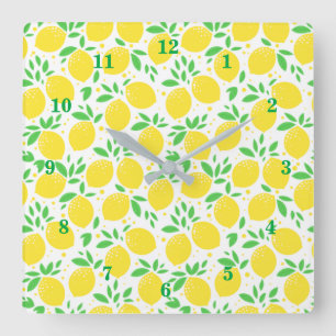 Yellow Lemons Wall Clock Quadratische Wanduhr